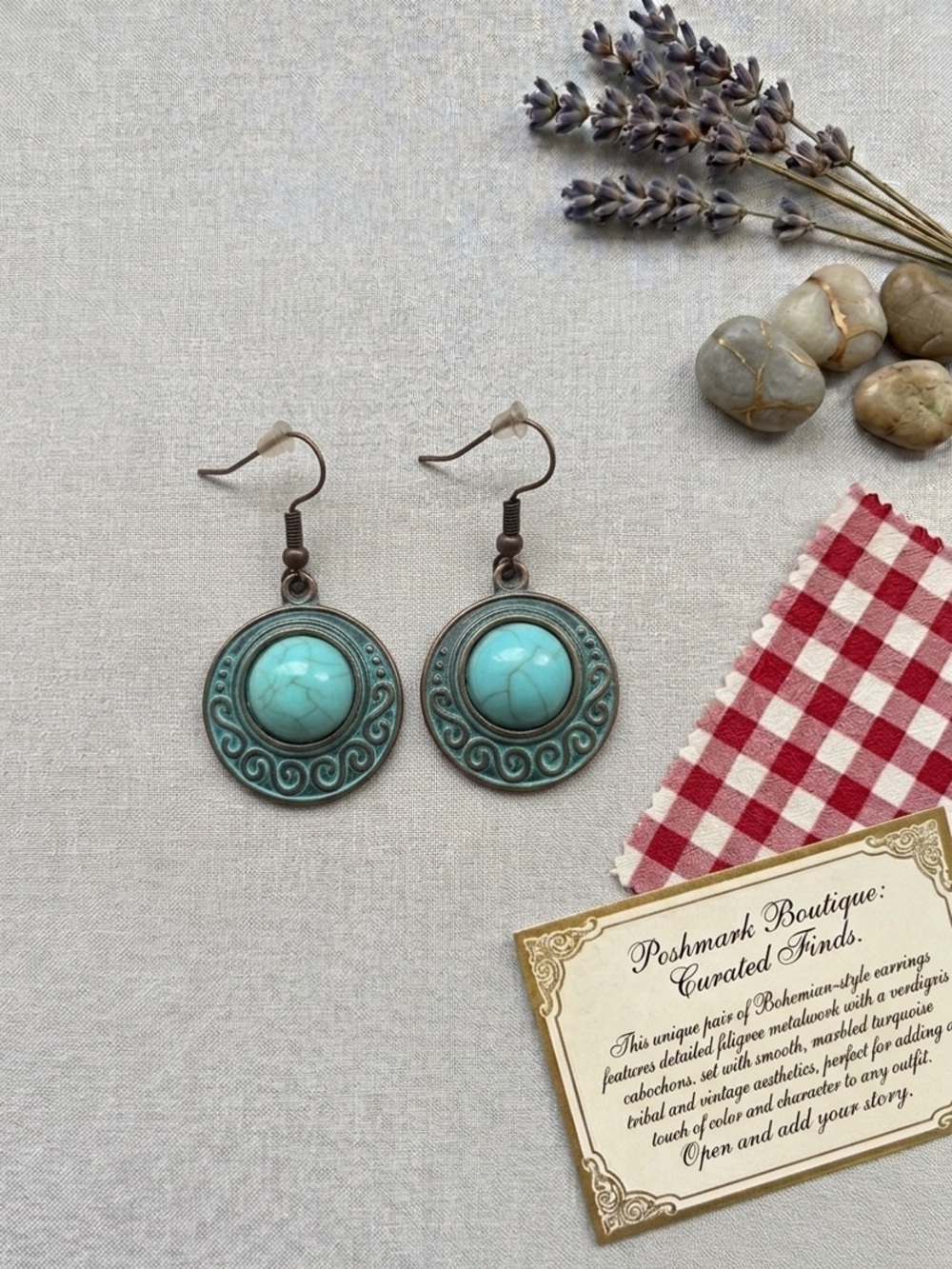 Bohemian Turquoise Stone Drop Earrings - Unbranded